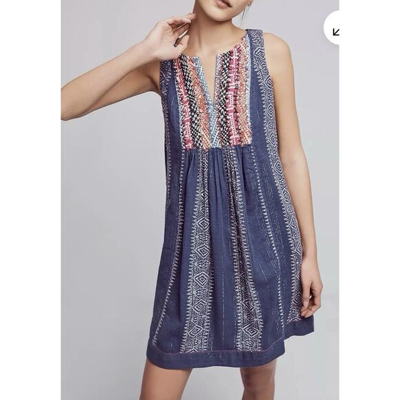 ANTHROPOLOGIE AKEMI KIN Dress Sz 4 Embroidered Metallic Cotton Morwen Shift - Picture 2 of 13